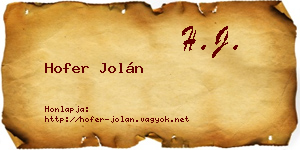 Hofer Jolán névjegykártya